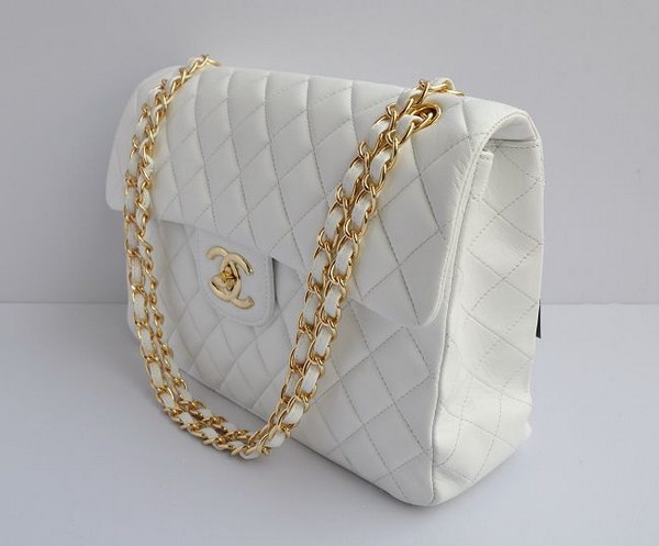 7A Replica Chanel Maxi White Lambskin Leather with Golden Hardware Flap Bag